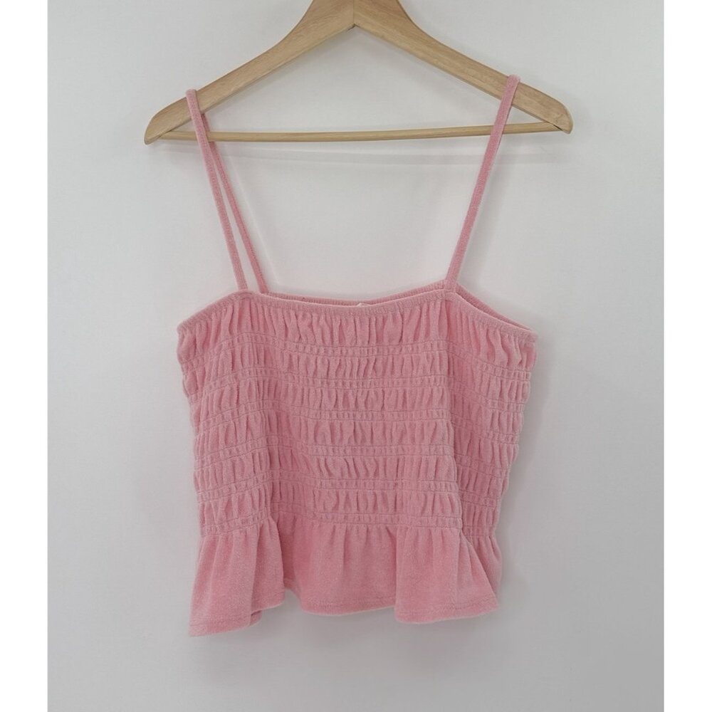 H&M Women’s Smocked‎ Cream Terry Camisole Tube Cropped Top Size L Beach Vacation